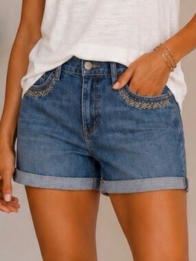 Eddie Bauer Boyfriend Denim Shorts Size 12 Rolled Cuff Mid Rise